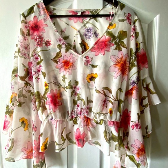 Guess Floral Blouse - Pink and Green - Picture 1 of 4